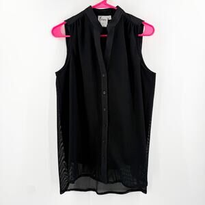 Finley Button Down Shirt SZ Small Sleeveless Mesh Black USA Made Luxury Classic